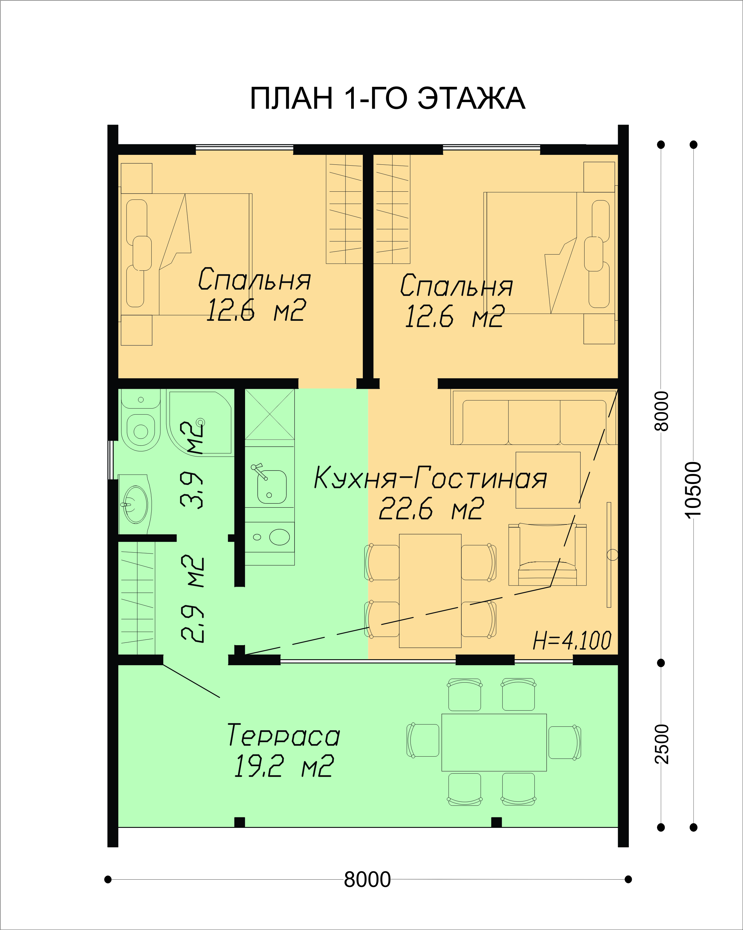 Проект ССК Барн 74О — дом 10,5х8 73.8 кв.м. — барнхаусы от ССК-ДОМ